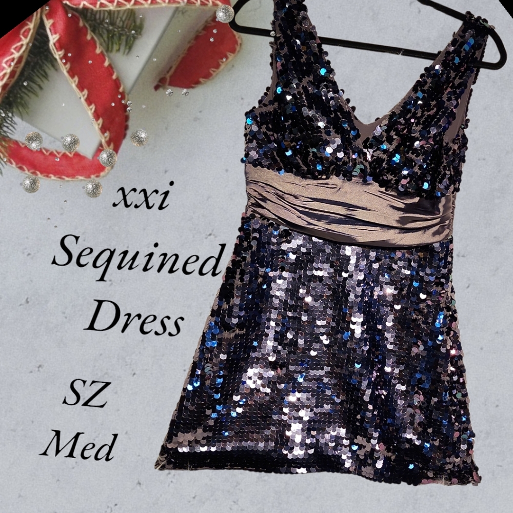 Forever  21 XXI  Flip Sequins  ruched misection  Dress SZ med